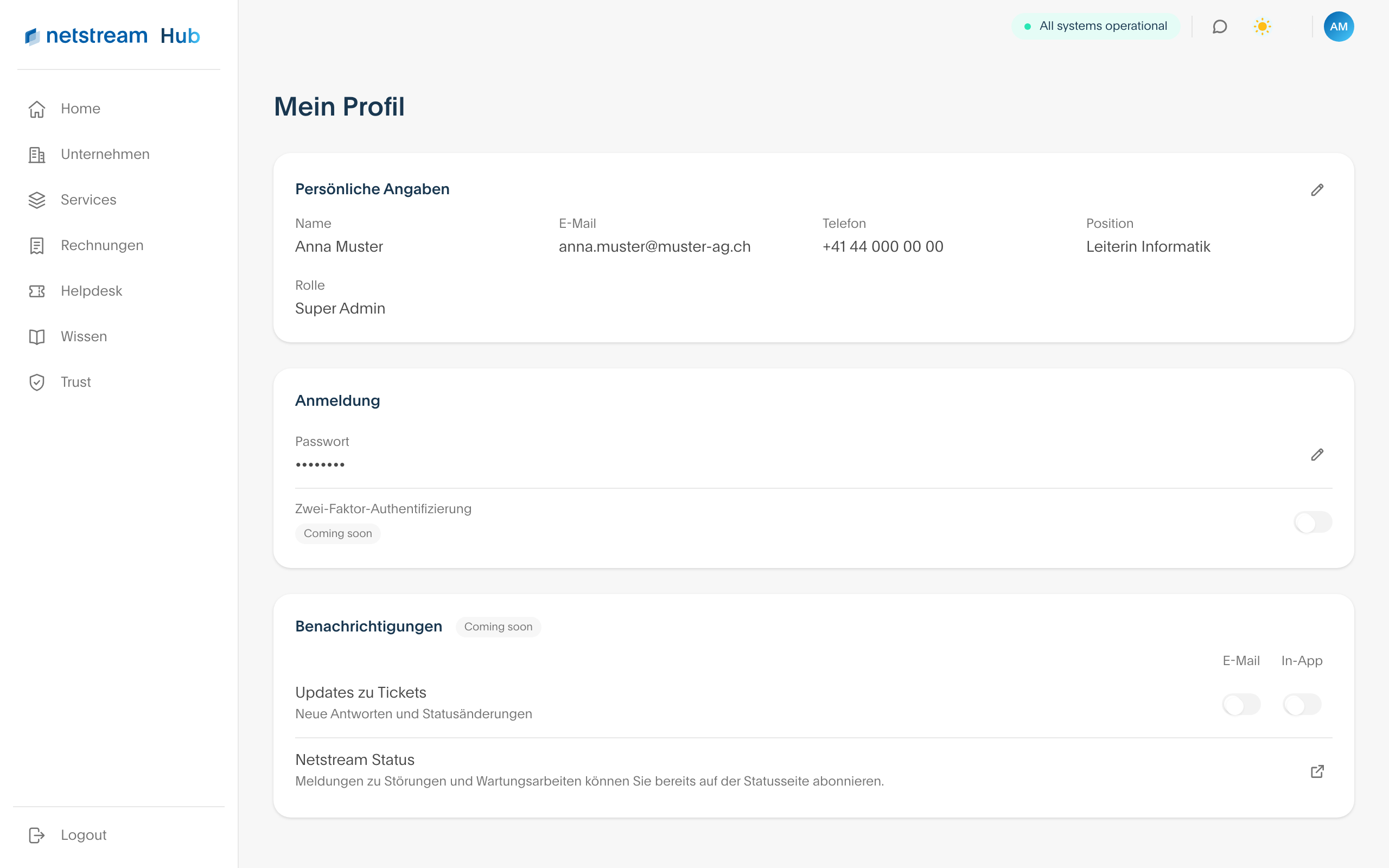 Seite Mein Profil